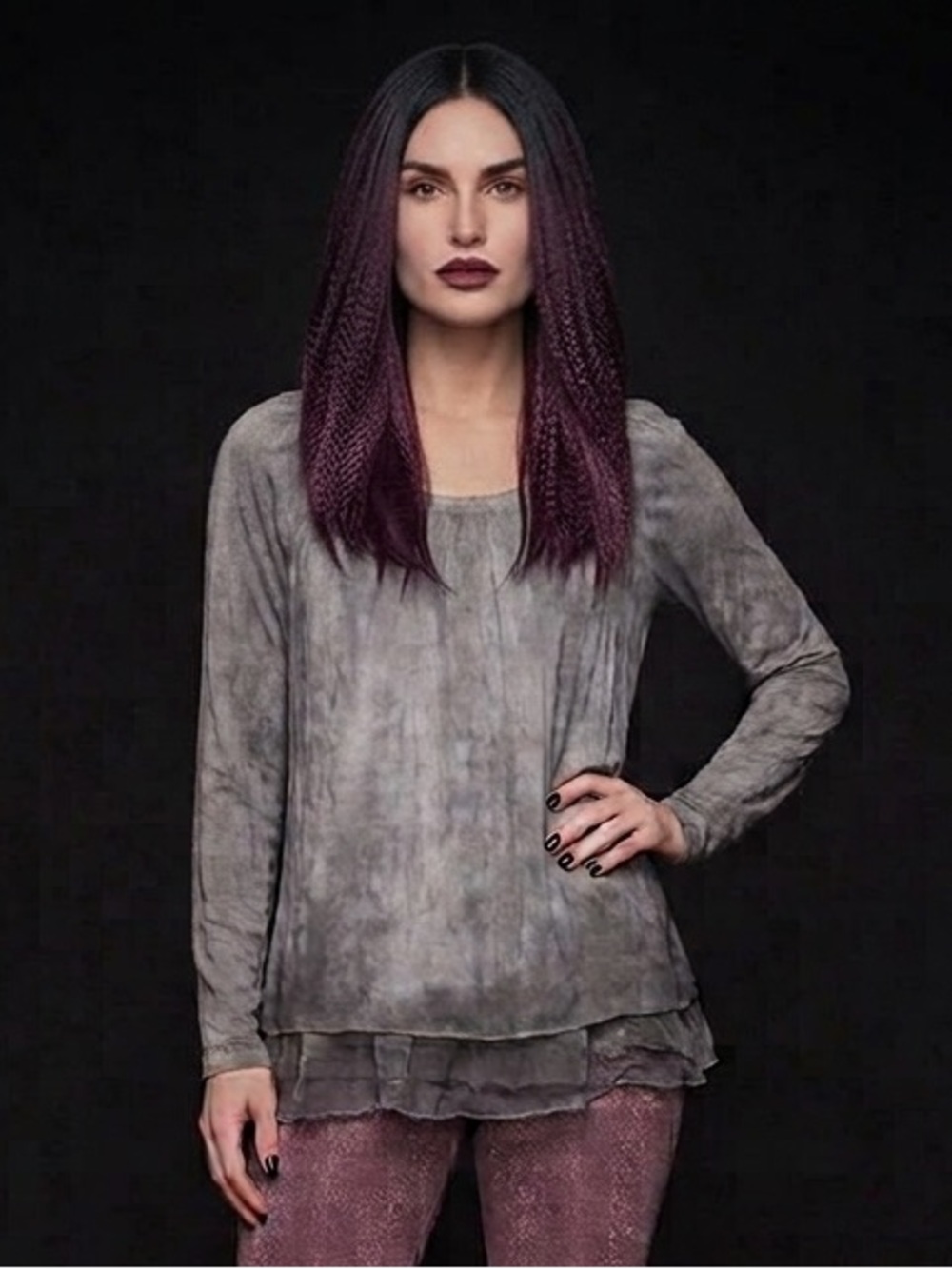 Piazza Roma Italy 100% Silk Gray Blouse Sheer Hemline Top S